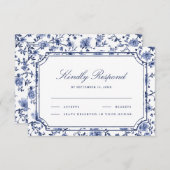 Blue and White Chinoiserie Wedding RSVP Kaartje (Voorkant / Achterkant)