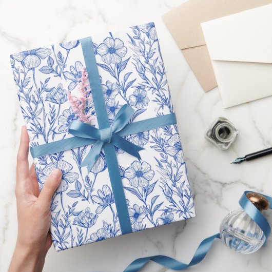 Blue and White Chinoiserie Wildflower Cadeaupapier (Geschenken)