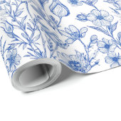 Blue and White Chinoiserie Wildflower Cadeaupapier (Rol Hoek)