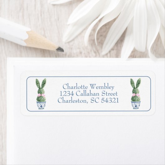 Blue and White Chinoiserie With Rabbit Topiaries Etiket (Insitu)