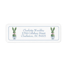 Blue and White Chinoiserie With Rabbit Topiaries Etiket