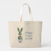 Blue and White Chinoiserie With Rabbit Topiaries Grote Tote Bag (Achterkant)