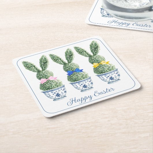 Blue and White Chinoiserie With Rabbit Topiaries Kartonnen Onderzetters (Schuin)