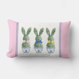 Blue and White Chinoiserie With Rabbit Topiaries Kussen