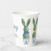 Blue and White Chinoiserie With Rabbit Topiaries Papieren Bekers (Achterkant)