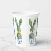 Blue and White Chinoiserie With Rabbit Topiaries Papieren Bekers (Rechts)