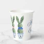 Blue and White Chinoiserie With Rabbit Topiaries Papieren Bekers (Voorkant)