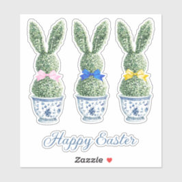 Blue and White Chinoiserie With Rabbit Topiaries Sticker