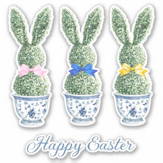Blue and White Chinoiserie With Rabbit Topiaries Sticker (Voorkant)