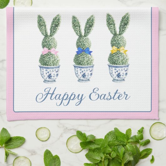 Blue and White Chinoiserie With Rabbit Topiaries Theedoek (Gevouwen)