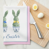 Blue and White Chinoiserie With Rabbit Topiaries Theedoek (Quarter Fold)