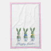 Blue and White Chinoiserie With Rabbit Topiaries Theedoek (Verticaal)