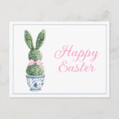 Blue and White Chinoiserie With Rabbit Topiary Feestdagenkaart (Voorkant)