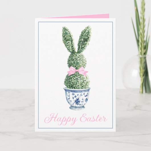 Blue and White Chinoiserie With Rabbit Topiary Kaart (Voorkant)