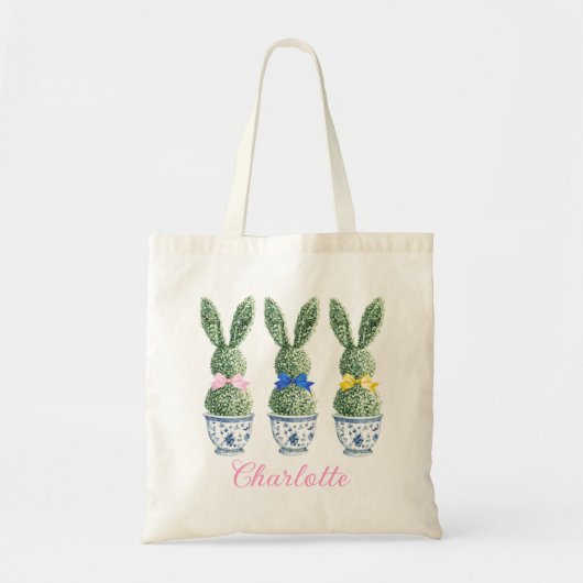 Blue and White Chinoiserie With Rabbits Topiary Tote Bag (Voorkant)