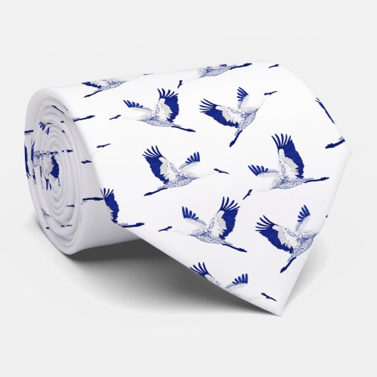 Blue and white cranes stropdas (Opgerold)
