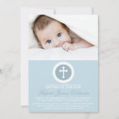 Blue and White Cross Baptism Photo Invitation Kaart (Voorkant)