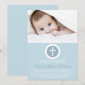 Blue and White Cross Baptism Photo Invitation Kaart (Voorkant / Achterkant)