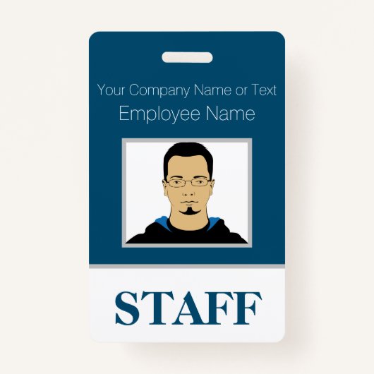 Blue and White Custom Staff Photo ID Badge (Voorkant)