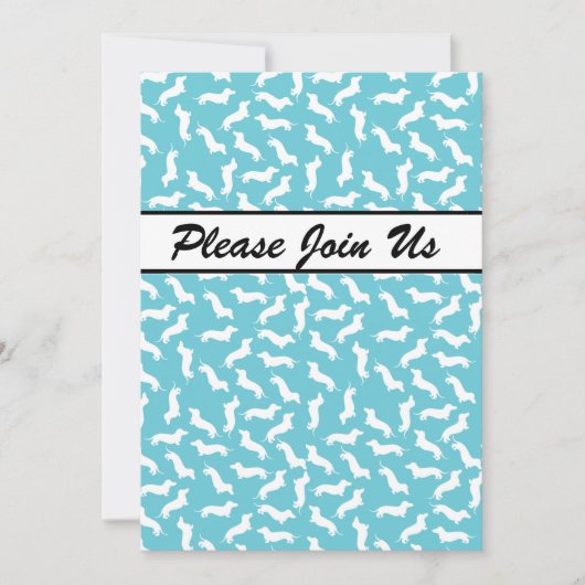 Blue and White Dachshund Party Invitation Kaart (Voorkant)