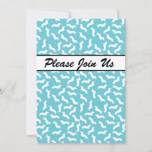Blue and White Dachshund Party Invitation Kaart