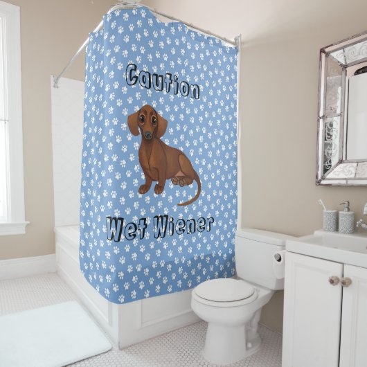 Blue and White Dachshund Shower Curtain Douchegordijn (In situ)