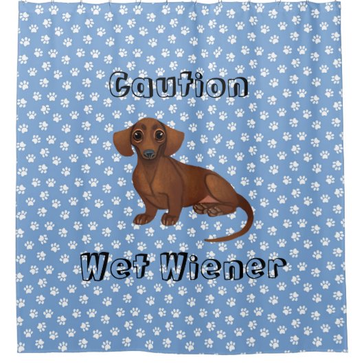 Blue and White Dachshund Shower Curtain Douchegordijn (Voorkant)
