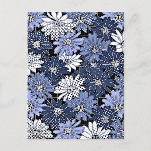 Blue and White Daisy Pattern Briefkaart (Voorkant)