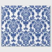 Blue and white damask patterned paper  cadeaupapier (Vlak)