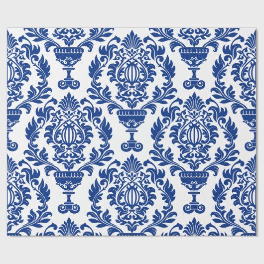 Blue and white damask patterned paper  cadeaupapier (Vlak)