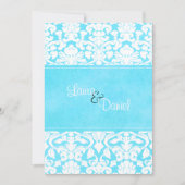 Blue and White Damask Wedding Invitation Kaart (Voorkant)