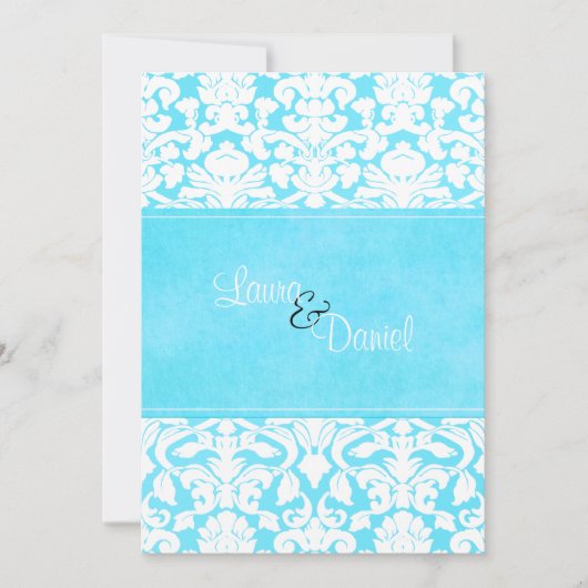 Blue and White Damask Wedding Invitation Kaart (Voorkant)