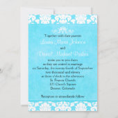 Blue and White Damask Wedding Invitation Kaart (Achterkant)
