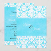 Blue and White Damask Wedding Invitation Kaart (Voorkant / Achterkant)