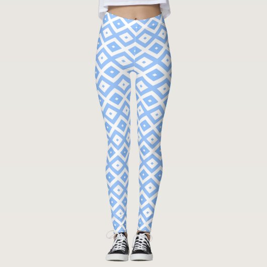 Blue and white diamond pattern leggings (Voorkant)