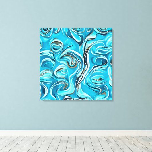 Blue and White Digital Abstract Canvas Afdruk (Insitu (Houten vloer))