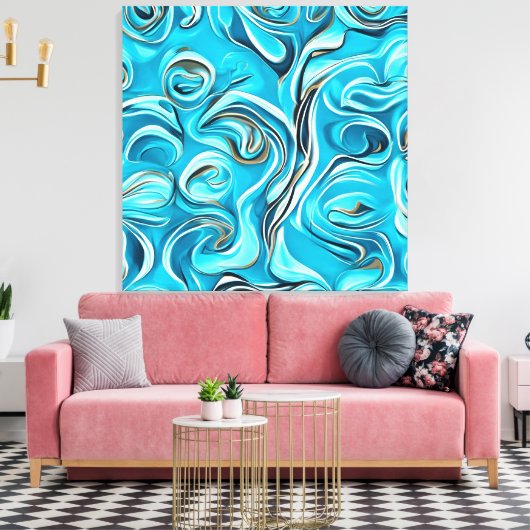 Blue and White Digital Abstract Canvas Afdruk (Insitu (Woonkamer))