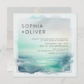 Blue and White Digital Beach Wedding Kaart (Voorkant / Achterkant)