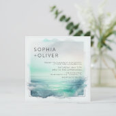 Blue and White Digital Beach Wedding Kaart (Staand voorkant)