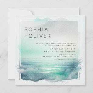 Blue and White Digital Beach Wedding Kaart