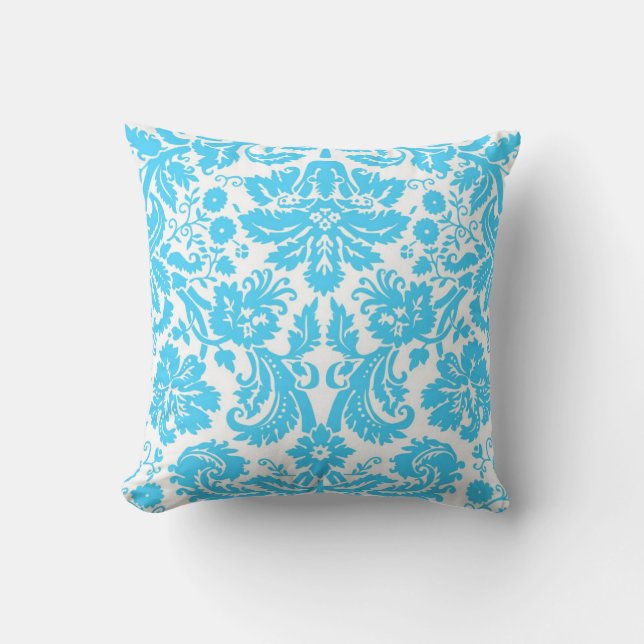 Blue and White Fancy Damask Patterned Kussen (Voorkant)