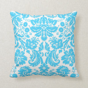 Blue and White Fancy Damask Patterned Kussen