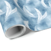 Blue and White Feather Pattern Bridal  Cadeaupapier (Rol Hoek)