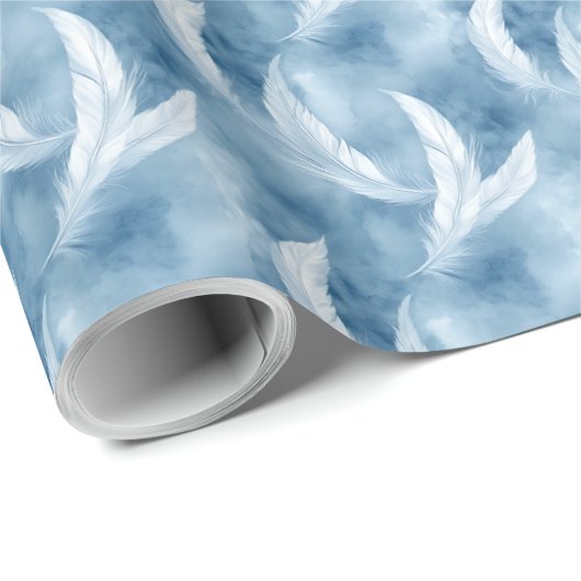 Blue and White Feather Pattern Bridal  Cadeaupapier (Rol Hoek)