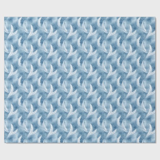 Blue and White Feather Pattern Bridal  Cadeaupapier (Vlak)