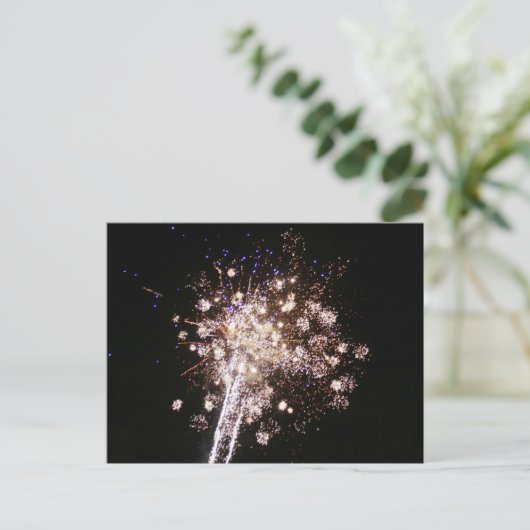 Blue and White Fireworks Briefkaart (Staand voorkant)