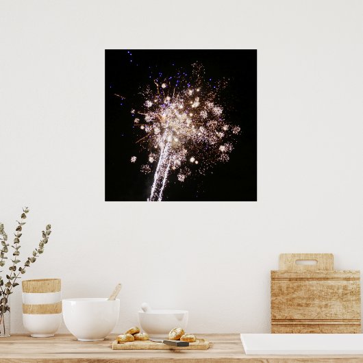 Blue and White Fireworks Poster (Keuken)