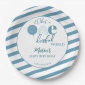 Blue and White First Birthday Party OneDerful Papieren Bordje (Voorkant)