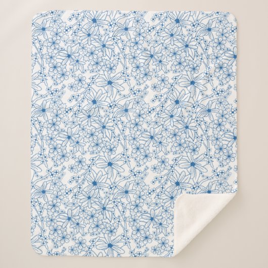 Blue and White Floral Aesthetic Sherpa Deken (Voorkant)