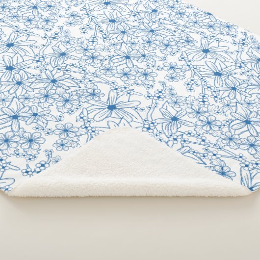 Blue and White Floral Aesthetic Sherpa Deken (3/4)